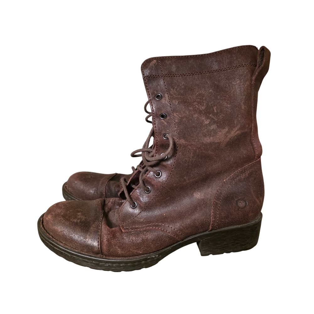 Born Brown Leather Lace Up Combat Boots Cap Toe D87323 Mens 8M
